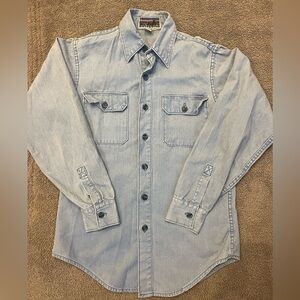 Vintage 1970s Patagonia Mens long sleeve denim shirt. First label!